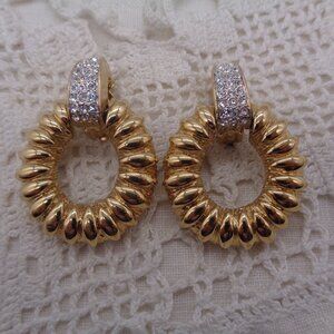 LANDAU Gold Plated & Crystal Doorknocker Earrings